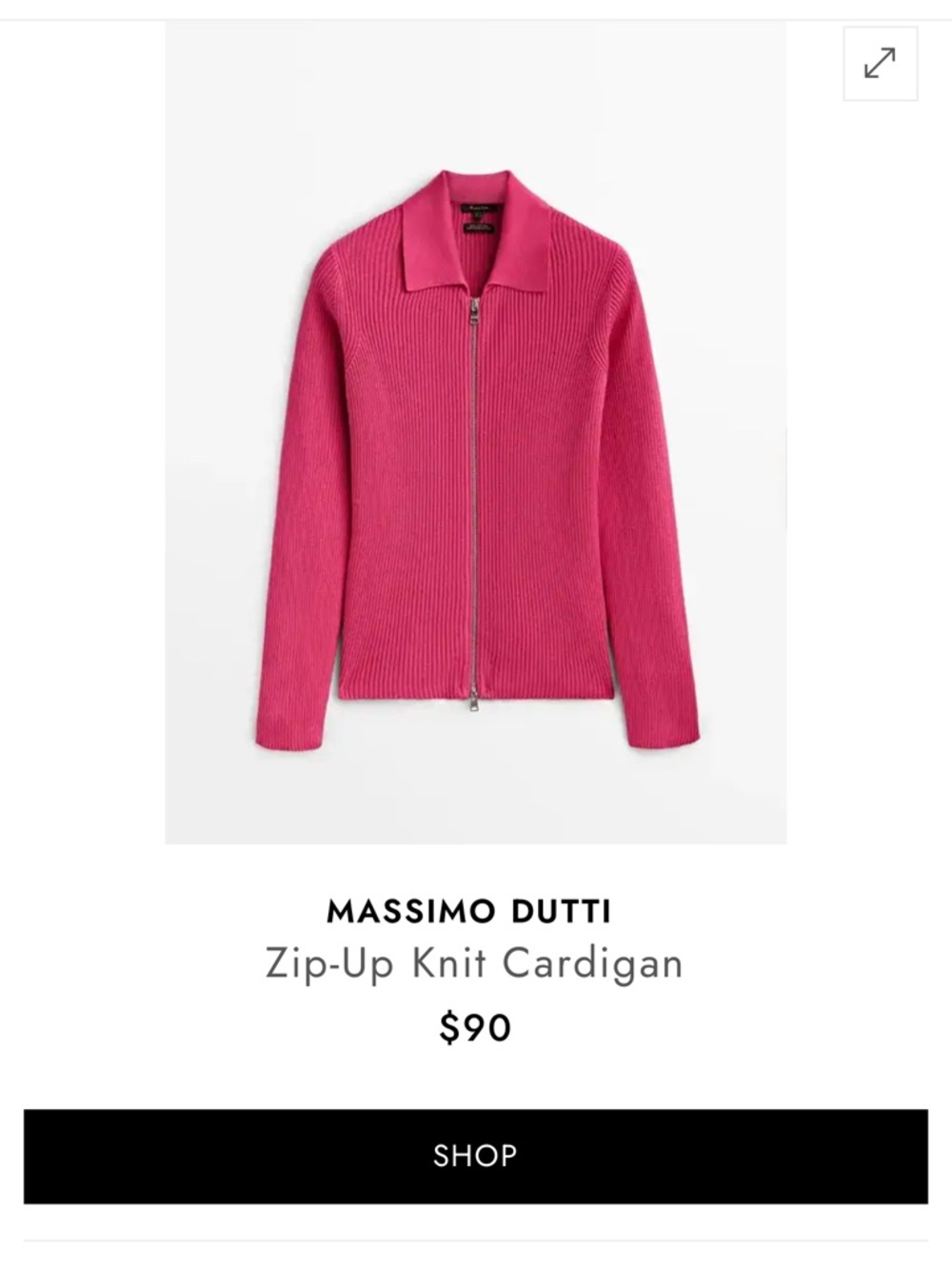 Massimo Dutti Hot Pink Ribbed Zip-Up Cardigan